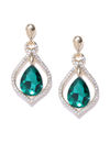 YouBella Off-White  Green Gold-Plated Teardrop Shaped Drop Earrings